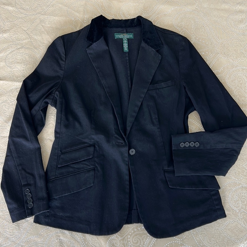 LRL Black blazer with velvet collar NWOT